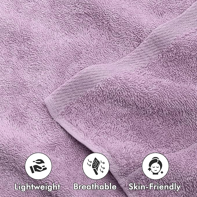 100% Cotton Hand Towels for Bathroom – Soft & Absorbent Towel Set– Pack of 6 Small Towel (34x20in) – Quick Dry Luxury Cotton Hand Towels – Lilac