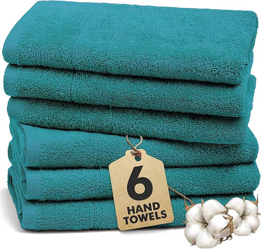 100% Cotton Hand Towels for Bathroom – Soft & Absorbent Towel Set– Pack of 6 Small Towel (34x20in) – Quick Dry Luxury Cotton Hand Towels – Teal