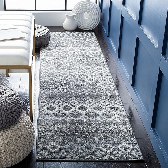 SAFAVIEH Amsterdam Collection Runner Rug - 2'3" x 6', Dark Grey & Light Grey, Moroccan Boho Design, Non-Shedding & Easy Care, Ideal for High Traffic Areas in Living Room, Bedroom (AMS108J)