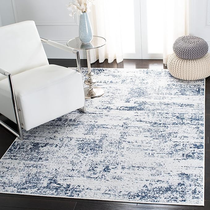SAFAVIEH Amelia Collection Accent Rug - 3' x 5', Ivory & Navy, Modern Abstract Design, Non-Shedding & Easy Care, Ideal for High Traffic Areas in Entryway, Living Room, Bedroom (ALA700B)