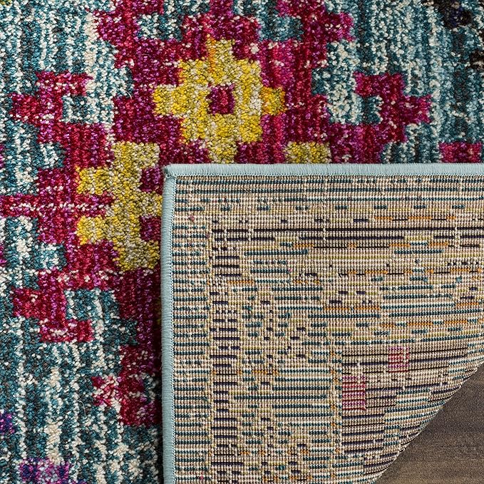 SAFAVIEH Monaco Collection Area Rug - 5'1" x 7'7", Blue & Multi, Boho Diamond Trellis Design, Non-Shedding & Easy Care, Ideal for High Traffic Areas in Living Room, Bedroom (MNC244N)