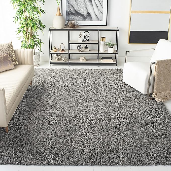 SAFAVIEH Area Rug 8x10 - August Shag Collection - Large - Grey, Solid Pattern, Non-Shedding & Easy Cleaning, Plush Thick Pile, Ideal for Living Room, Bedroom, Dining Space (AUG200F)