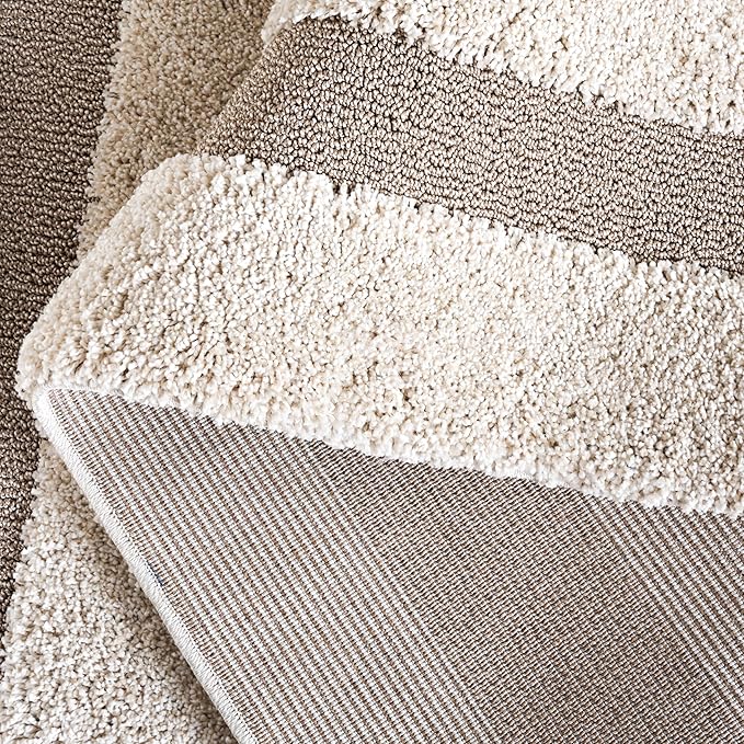 SAFAVIEH Florida Shag Collection Accent Rug - 4' x 6', Beige & Dark Beige, Border Design, 1.2-inch Thick, Ideal for The Living Room, Dining, Bedroom (SG454)