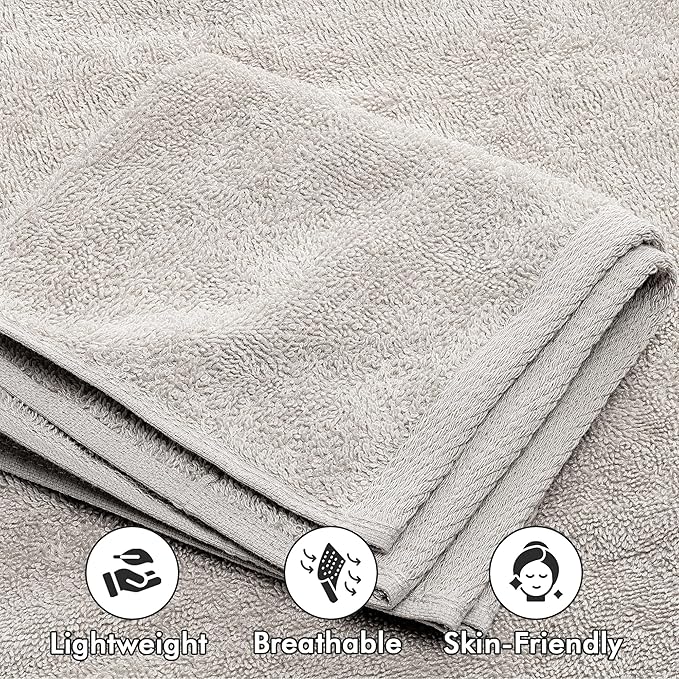 Bath Towels Set of 8 – 100% Cotton (Light Grey) Bathroom Towel Set Bale Includes 2 Bath, 2 Hand, 4 Face Towels – Soft, Absorbent & Quick Dry Towel for Bathroom, Spa, Kitchen, Hotel Use