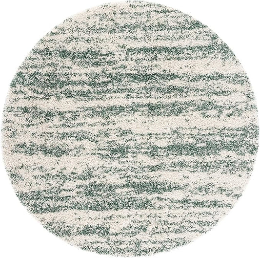 SAFAVIEH Hudson Shag Collection Area Rug - 5' Round, Ivory & Green, Modern Abstract Design, Plush 2-inch Thick, Ideal for High Traffic Areas in Living Room, Bedroom, Dining (SGH206Y-5R)