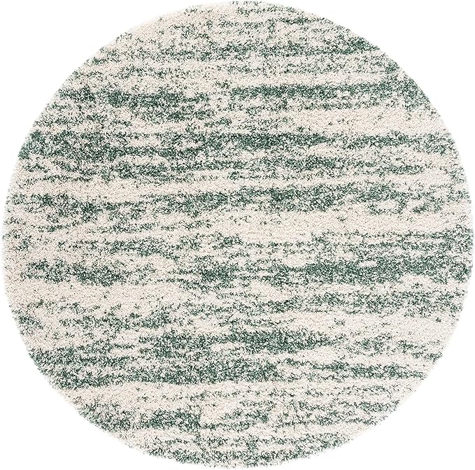 SAFAVIEH Hudson Shag Collection Area Rug - 7' Round, Ivory & Green, Modern Design, Non-Shedding & Easy Care, 2-inch Thick Ideal for High Traffic Areas in Living Room, Bedroom (SGH206Y)