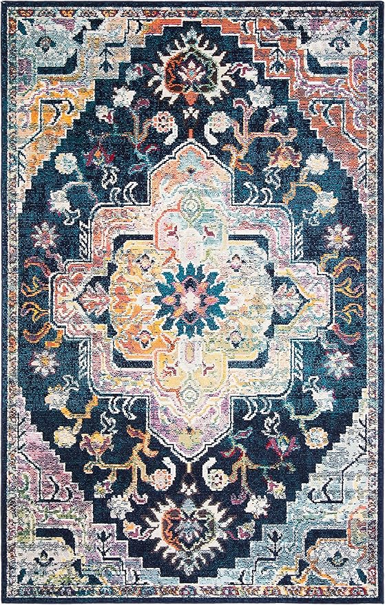 SAFAVIEH Crystal Collection Accent Rug - 4' x 6', Navy & Fuchsia, Medallion Distressed Design, Non-Shedding & Easy Care, Ideal for High Traffic Areas in Entryway, Living Room, Bedroom (CRS501H)