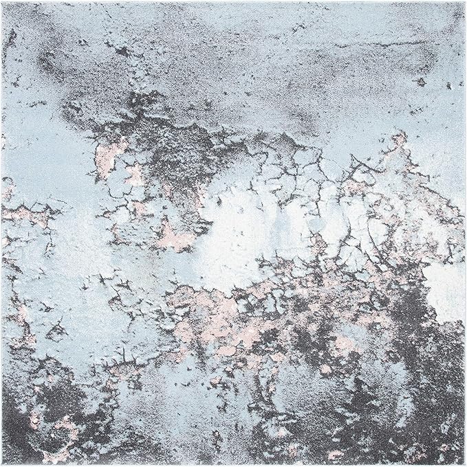 SAFAVIEH Glacier Collection Area Rug - 5'3" Square, Blue & Pink, Modern Abstract Design, Non-Shedding & Easy Care, Ideal for High Traffic Areas in Living Room, Bedroom (GLA125L)