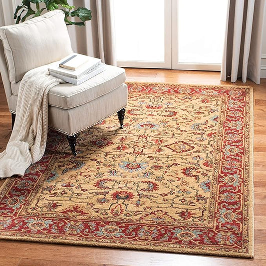 SAFAVIEH Mahal Collection Accent Rug - 3' x 5', Beige & Red, Traditional Oriental Design, Non-Shedding & Easy Care, Ideal for High Traffic Areas in Entryway, Living Room, Bedroom (MAH693B)