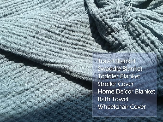 KyraHome 100% Cotton Throw Blankets for Couch, 60"x80" Plant-Dyed Breathable Lightweight Gauze Soft Muslin Throw Blankets for Adults, All Season (Slate Blue)