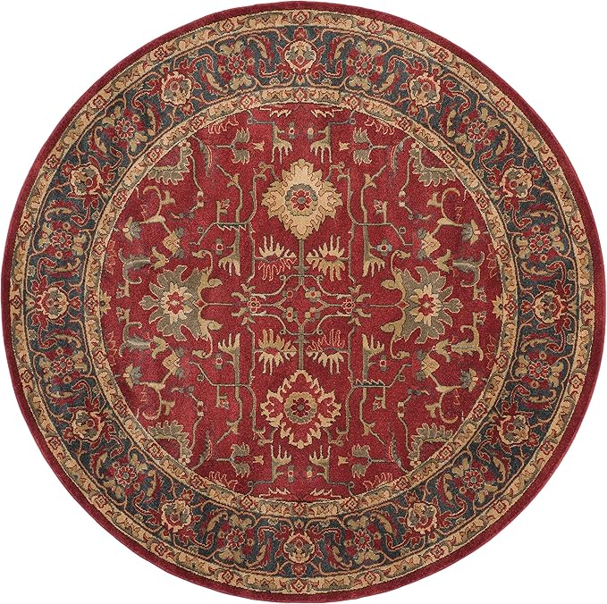 SAFAVIEH Mahal Collection Area Rug - 6'7" Round, Red & Navy, Traditional Oriental Design, Non-Shedding & Easy Care, Ideal for High Traffic Areas in Living Room, Bedroom (MAH693F)