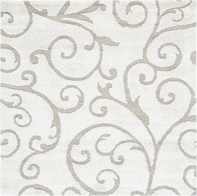 SAFAVIEH Florida Shag Collection Area Rug - 6'7" Square, Ivory & Beige, Scroll Design, Non-Shedding & Easy to Clean, High-Low Plush Pile, Ideal for Living Room, Bedroom, Dining Space (SG455-13LT)