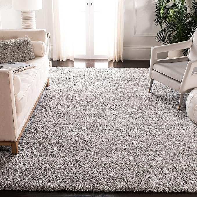 SAFAVIEH Fontana Shag Collection Area Rug - 10' x 14', Grey, Solid Design, Non-Shedding & Easy Care, 2-inch Thick Ideal for High Traffic Areas in Living Room, Bedroom (FNT800F)