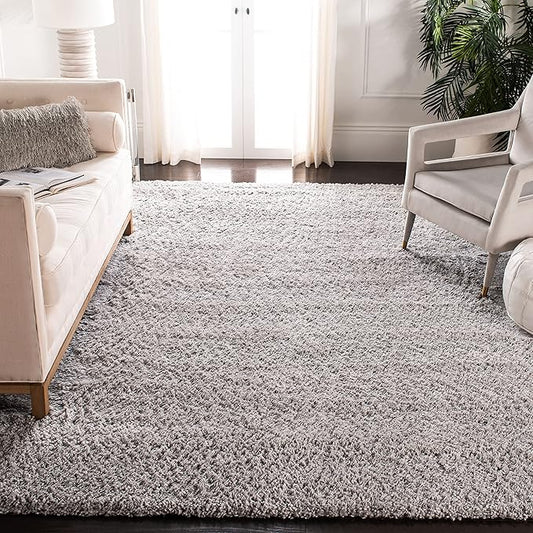 SAFAVIEH Fontana Shag Collection X-Large Area Rug - 11' x 15', Grey, Solid Design, Non-Shedding & Easy Care, 2-inch Thick Ideal for High Traffic Areas in Living Room, Bedroom (FNT800F)