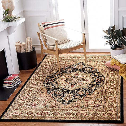 SAFAVIEH Lyndhurst Collection Accent Rug - 4' x 6', Black & Beige, Traditional Oriental Design, Non-Shedding & Easy Care, Ideal for High Traffic Areas in Entryway, Living Room, Bedroom (LNH330Z)