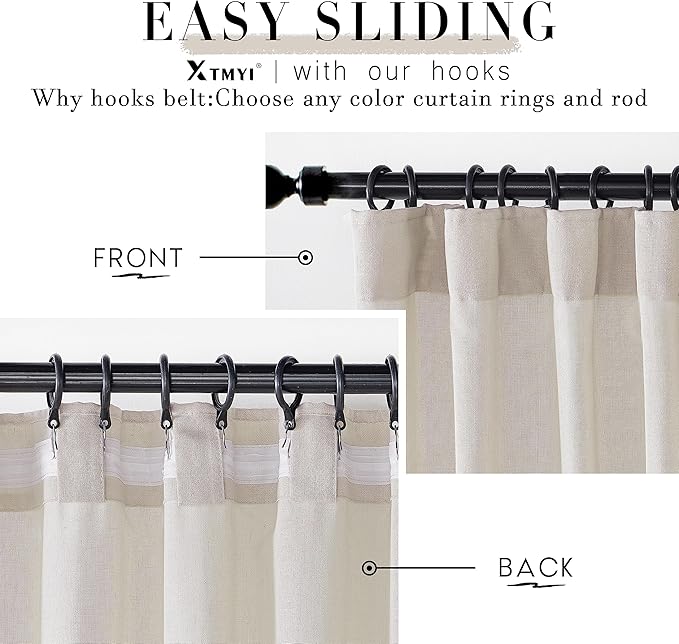 XTMYI Oatmeal 100 Inches Long Country Curtains for Living Room,Sheer Linen Curtains for Bedroom,50 Inches Wide