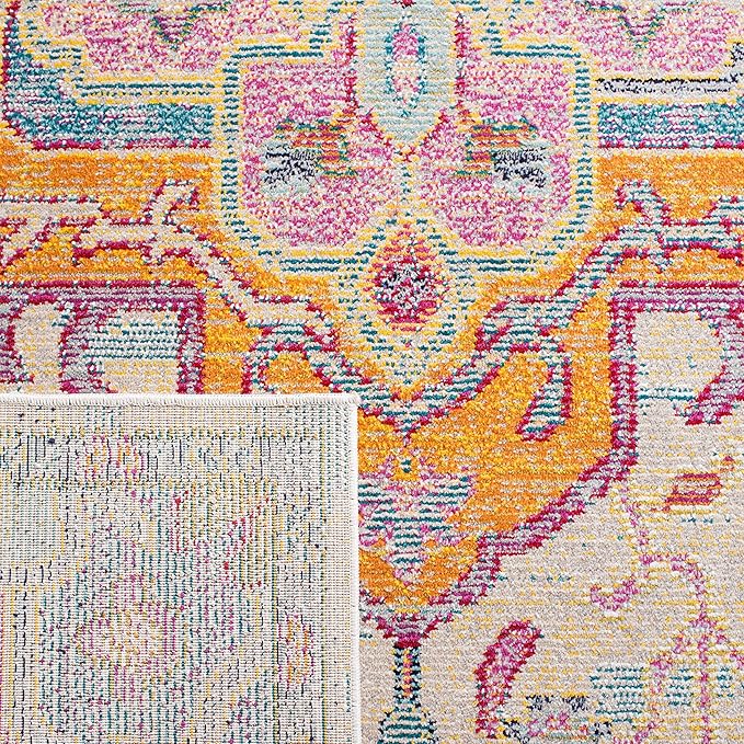 SAFAVIEH Crystal Collection Runner Rug - 2'2" x 7', Light Blue & Fuchsia, Medallion Distressed Design, Non-Shedding & Easy Care, Ideal for High Traffic Areas in Living Room, Bedroom (CRS501B)