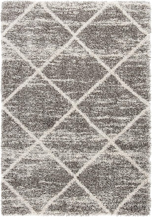 SAFAVIEH Hudson Shag Collection Area Rug - 6' x 9', Distressed Grey & Ivory, Trellis Design, Non-Shedding & Easy Care, 2-inch Thick Ideal for High Traffic Areas in Living Room, Bedroom (SGH281K)