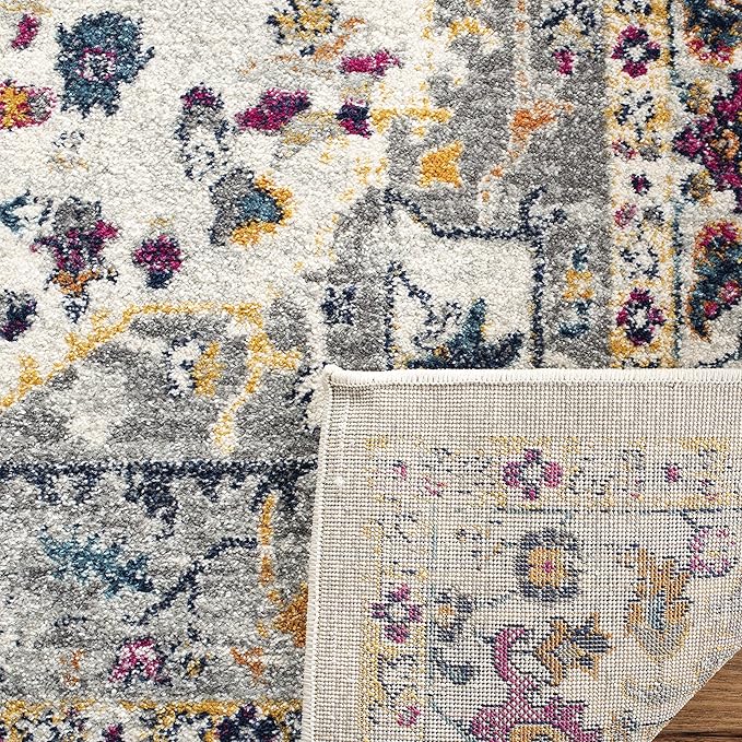SAFAVIEH Evoke Collection 5'1" x 7'6" Ivory/Grey EVK275A Oriental Medallion Distressed Non-Shedding Living Room Bedroom Area Rug