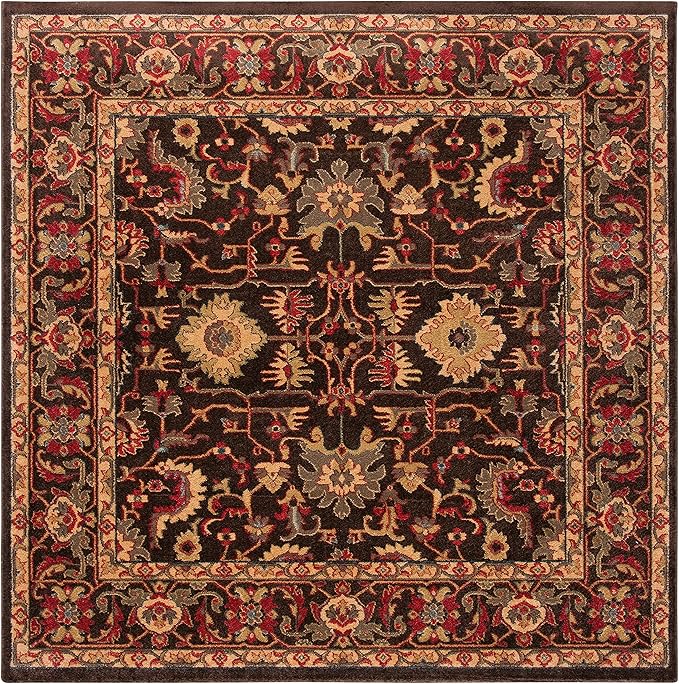SAFAVIEH Mahal Collection Area Rug - 6'7" Square, Brown & Beige, Traditional Oriental Design, Non-Shedding & Easy Care, Ideal for High Traffic Areas in Living Room, Bedroom (MAH693T)