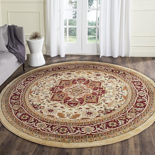 SAFAVIEH Lyndhurst Collection 8' Round Ivory/Red LNH330A Traditional Oriental Non-Shedding Dining Room Entryway Foyer Living Room Bedroom Area Rug