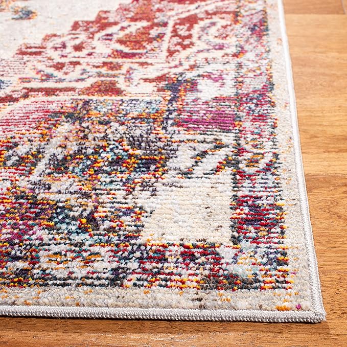 SAFAVIEH Crystal Collection Runner Rug - 2'2" x 9', Light Blue & Burgundy, Medallion Distressed Design, Non-Shedding & Easy Care, Ideal for High Traffic Areas in Living Room, Bedroom (CRS501F)