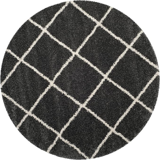 SAFAVIEH Hudson Shag Collection 11' Round Dark Grey/Ivory SGH281G Modern Diamond Trellis Non-Shedding Living Room Bedroom Dining Room Entryway Plush 2-inch Thick Area Rug