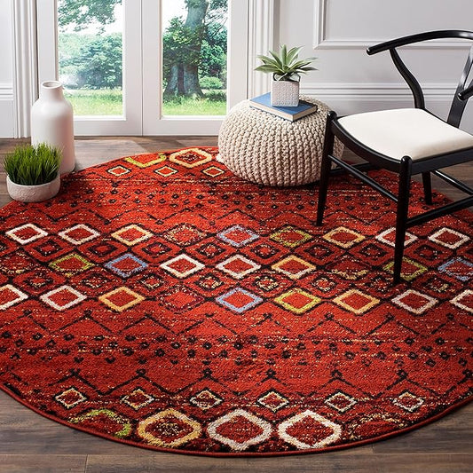 SAFAVIEH Amsterdam Collection Area Rug - 11' Round, Terracotta & Multi, Moroccan Boho Design, Non-Shedding & Easy Care, Ideal for High Traffic Areas in Living Room, Bedroom (AMS108D)