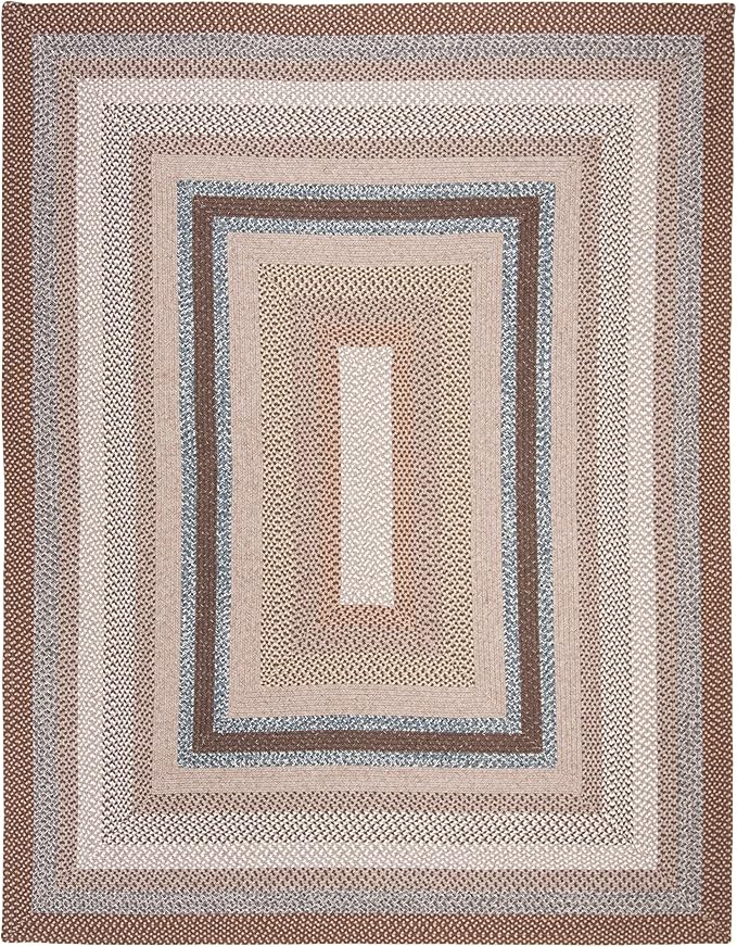 SAFAVIEH Washable Rug Outdoor Braided Collection - 6' x 8', Brown & Multi, Handmade & Reversible, Non-Shedding & Easy to Clean, Ideal for Patio, Backyard, Mudroom (BRD313A)