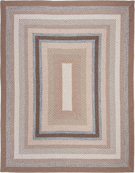 SAFAVIEH Washable Rug Outdoor Braided Collection - 6' x 8', Brown & Multi, Handmade & Reversible, Non-Shedding & Easy to Clean, Ideal for Patio, Backyard, Mudroom (BRD313A)