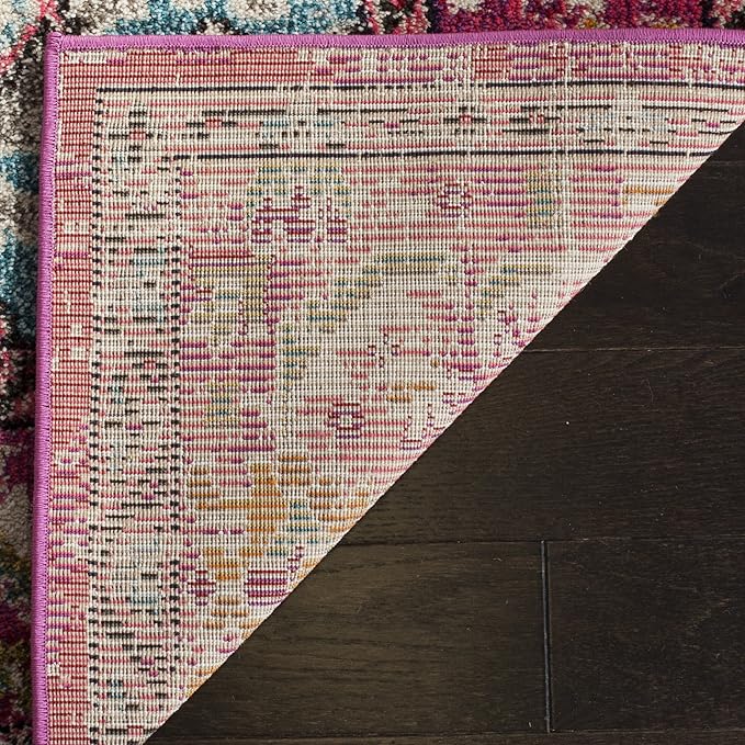 SAFAVIEH Monaco Collection Runner Rug - 2'2" x 12', Pink & Multi, Non-Shedding & Easy to Clean, Distressed Medallion Design, Ideal for Hallway, Foyer, Entryway, Kitchen, Bedroom (MNC243D)