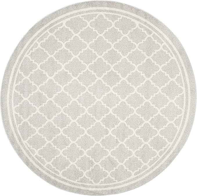 SAFAVIEH Amherst Collection Area Rug - 7' Round, Light Grey & Beige, Moroccan Trellis Design, Non-Shedding & Easy Care, Ideal for High Traffic Areas in Living Room, Bedroom (AMT422B)