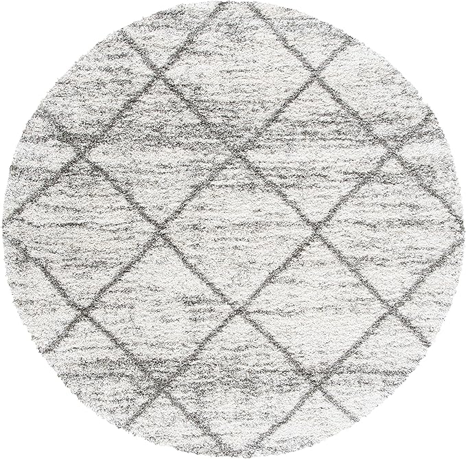 SAFAVIEH Hudson Shag Collection Area Rug - 8' Round, Grey & Beige, Modern Trellis Design, Non-Shedding & Easy Care, 2-inch Thick Ideal for High Traffic Areas in Living Room, Bedroom (SGH281J)