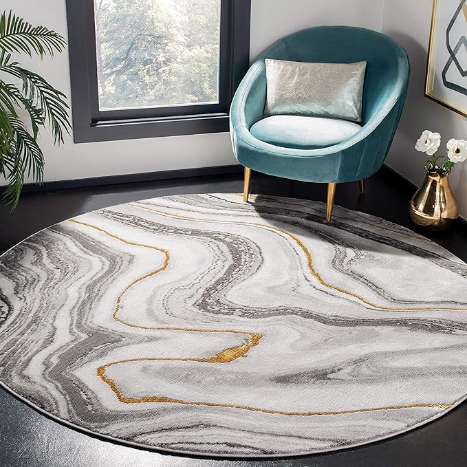 SAFAVIEH Craft Collection Area Rug - 10' Round, Grey & Gold, Modern Abstract Design, Non-Shedding & Easy Care, Ideal for High Traffic Areas in Living Room, Bedroom (CFT819F)