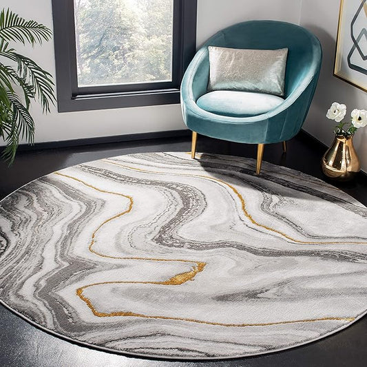 SAFAVIEH Craft Collection Area Rug - 10' Round, Grey & Gold, Modern Abstract Design, Non-Shedding & Easy Care, Ideal for High Traffic Areas in Living Room, Bedroom (CFT819F)