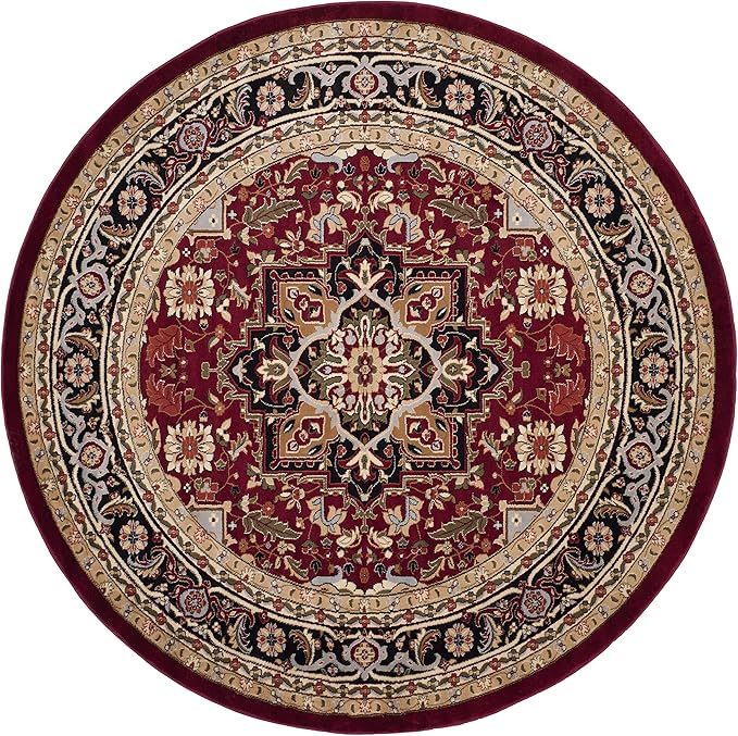 SAFAVIEH Lyndhurst Collection Area Rug - 8' Round, Red & Black, Traditional Oriental Design, Non-Shedding & Easy Care, Ideal for High Traffic Areas in Living Room, Bedroom (LNH330B)