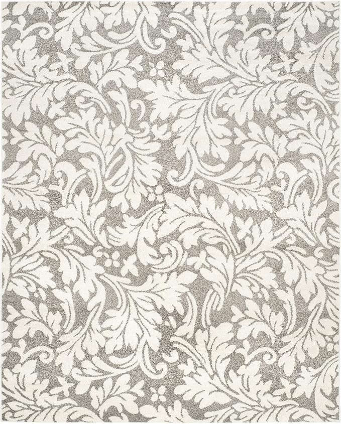 SAFAVIEH Area Rug 8x10 - Amherst Collection - Large - Dark Grey & Beige, Floral Pattern, Non-Shedding & Easy Cleaning, Ideal for Living Room, Bedroom, Office, Dining Space (AMT425R)