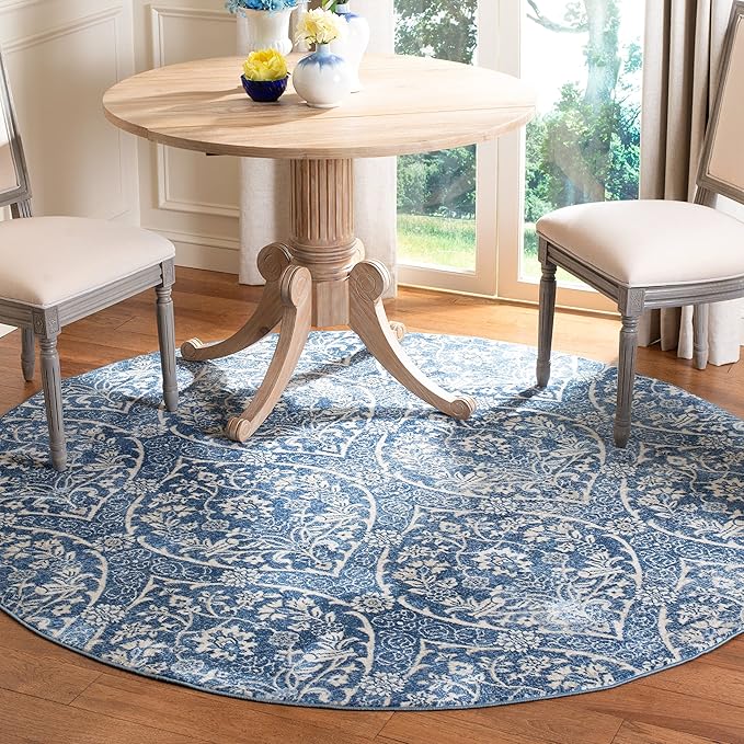 SAFAVIEH Brentwood Collection Accent Rug - 3' x 5', Light Grey & Blue, Floral Damask Trellis Design, Non-Shedding & Easy Care, Ideal for High Traffic Areas in Entryway, Living Room, Bedroom (BNT860G)