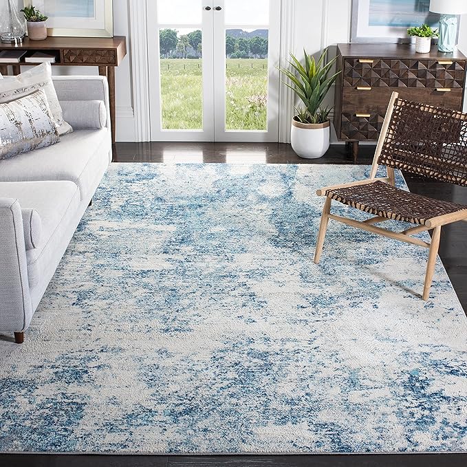 SAFAVIEH Brentwood Collection X-Large Area Rug - 11' x 15', Ivory & Navy, Modern Abstract Design, Non-Shedding & Easy Care, Ideal for High Traffic Areas in Living Room, Bedroom (BNT822B)