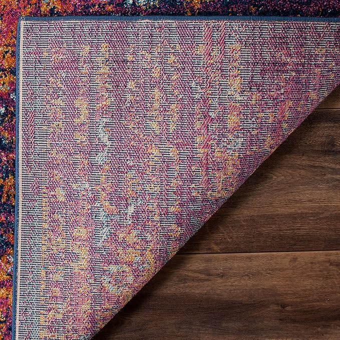 SAFAVIEH Evoke Collection 2'2" x 13' Blue / Fuchsia EVK275F Oriental Medallion Distressed Non-Shedding Living Room Bedroom Runner Rug