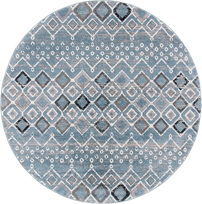 SAFAVIEH Amsterdam Collection 5'1" Round Blue/Ivory AMS108L Moroccan Boho Non-Shedding Living Room Bedroom Area Rug