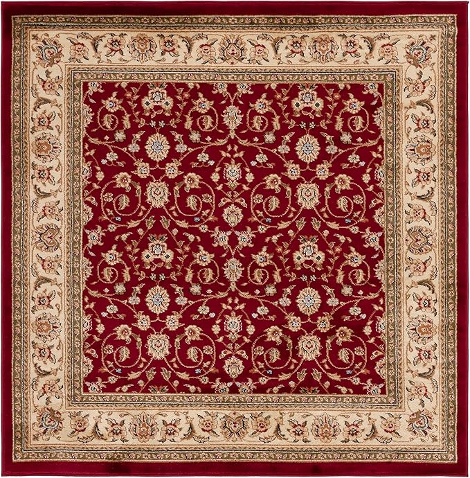 SAFAVIEH Lyndhurst Collection Area Rug - 6' Square, Red & Ivory, Traditional Oriental Design, Non-Shedding & Easy Care, Ideal for High Traffic Areas in Living Room, Bedroom (LNH312A)