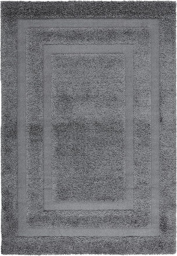 SAFAVIEH Florida Shag Collection Area Rug - 6' x 9', Grey & Grey, Border Design, Non-Shedding & Easy Care, 1.2-inch Thick Ideal for High Traffic Areas in Living Room, Bedroom (SG454-8080)