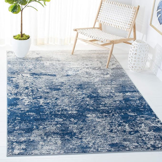 SAFAVIEH Brentwood Collection 3' x 5' Grey / Navy BNT822G Modern Abstract Non-Shedding Living Room Bedroom Accent Rug