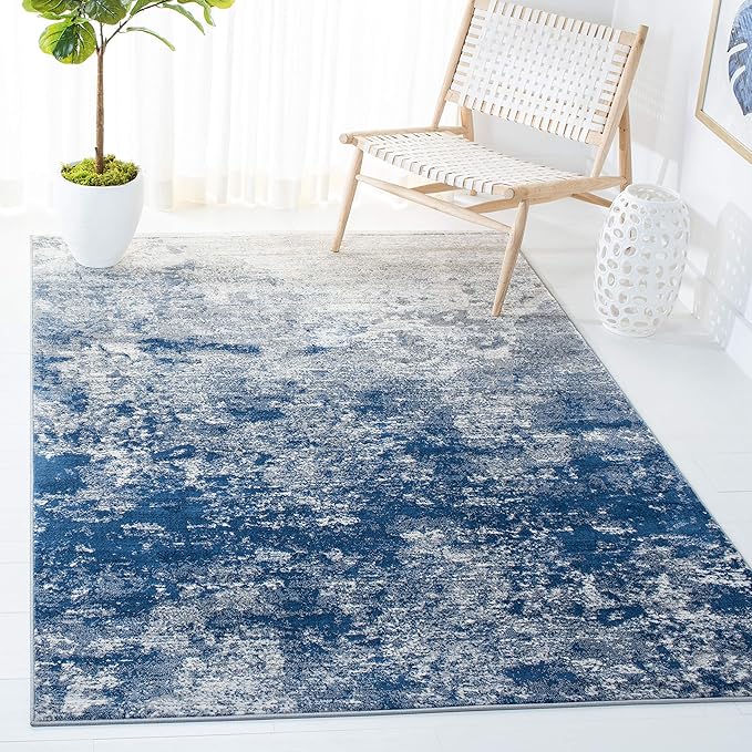 SAFAVIEH Brentwood Collection 4' x 6' Grey / Navy BNT822G Modern Abstract Non-Shedding Living Room Bedroom Accent Rug