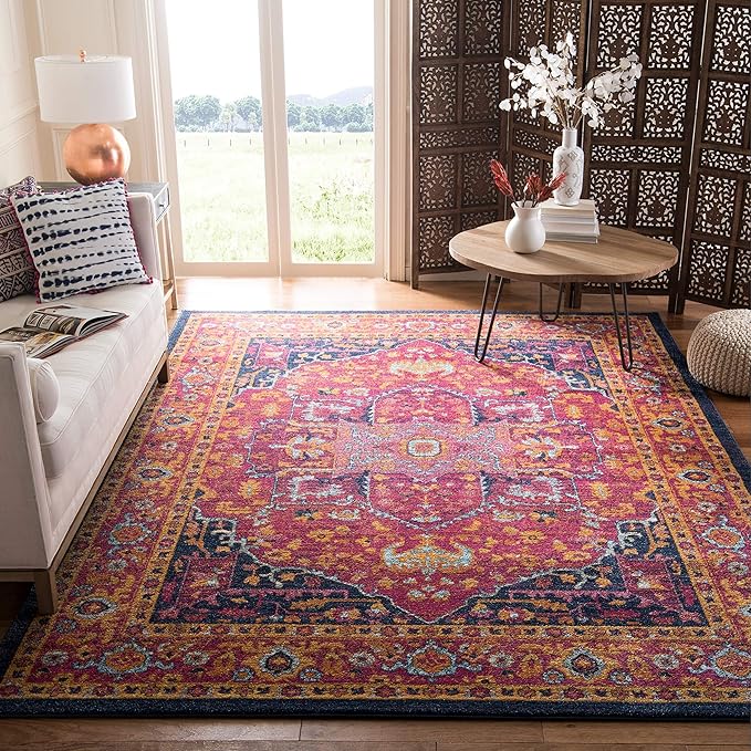SAFAVIEH Evoke Collection 3' x 5' Grey / Navy EVK275G Oriental Medallion Distressed Non-Shedding Living Room Bedroom Accent Rug