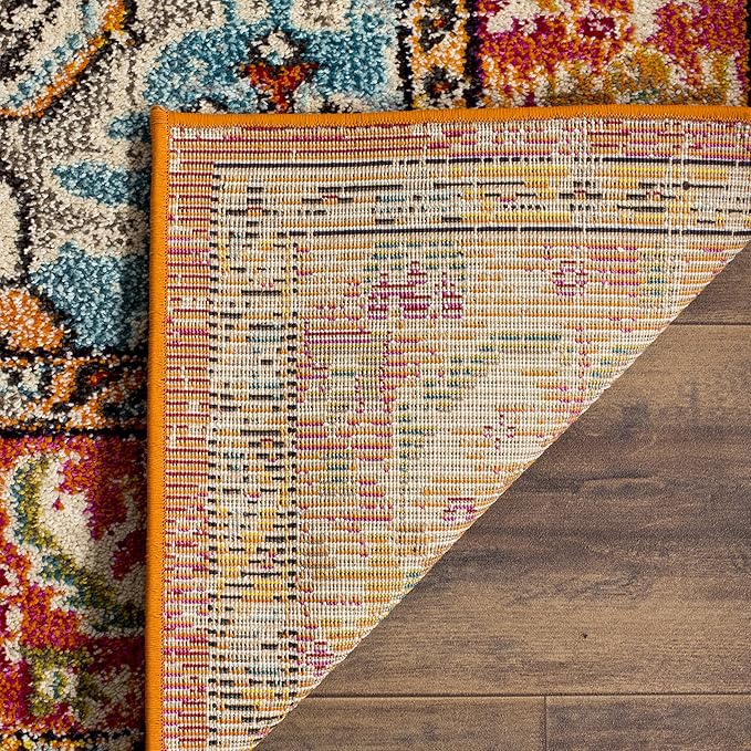 SAFAVIEH Monaco Collection Runner Rug - 2'2" x 14', Orange & Light Blue, Non-Shedding & Easy to Clean, Distressed Medallion Design, Ideal for Hallway, Foyer, Entryway, Kitchen, Bedroom (MNC243H)
