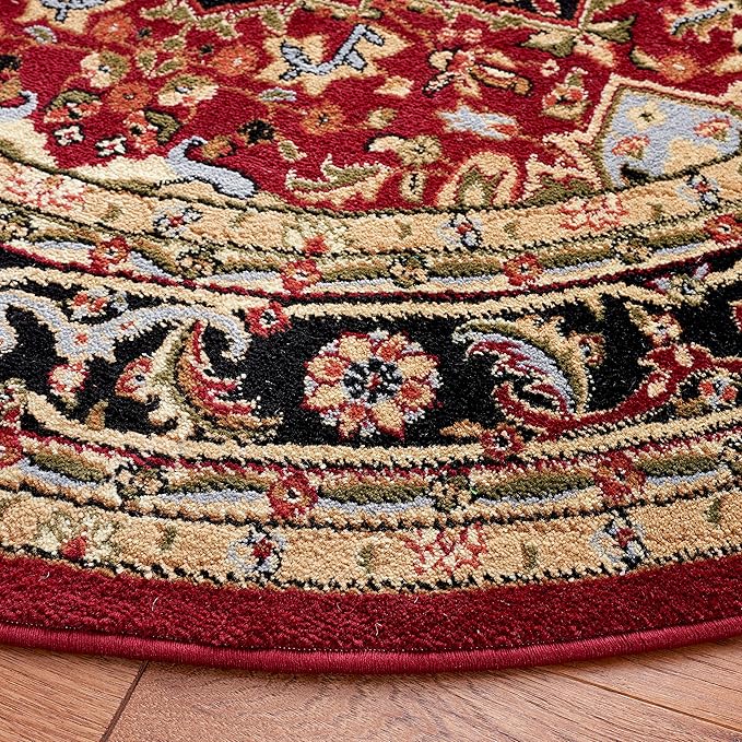 SAFAVIEH Lyndhurst Collection Area Rug - 5'3" Round, Red & Black, Traditional Oriental Design, Non-Shedding & Easy Care, Ideal for High Traffic Areas in Living Room, Bedroom (LNH330B)