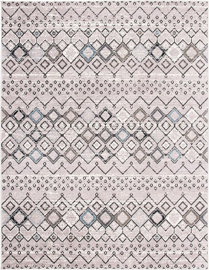 SAFAVIEH Amsterdam Collection Area Rug - 9' x 12', Light Grey & Brown, Moroccan Boho Design, Non-Shedding & Easy Care, Ideal for High Traffic Areas in Living Room, Bedroom (AMS108F)