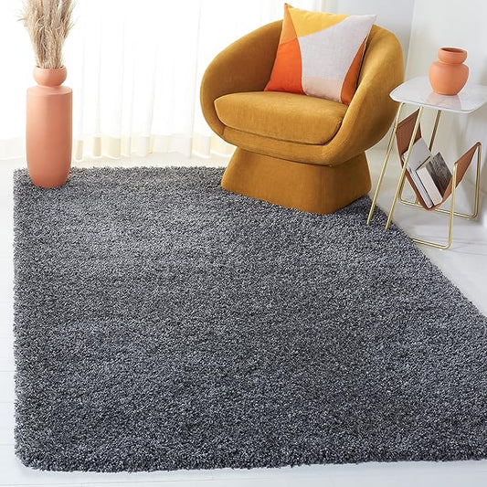 SAFAVIEH Santa Monica Shag Collection 4' x 6' Dark Grey SGN725 Solid Non-Shedding Living Room Bedroom Dining Room Entryway Plush 2-inch Thick Area Rug